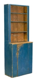 EARLY 19TH C. BLUE PAINTED CUPBOARD.