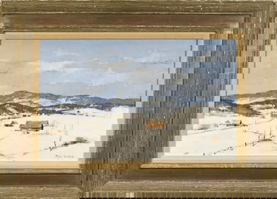 PAUL SAMPLE OIL, DISTANT VILLAGE IN WINTER.