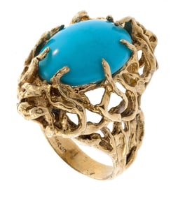VINTAGE 14K GOLD SLEEPING BEAUTY TURQUOISE RING.