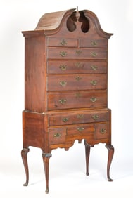 18TH C. RHODE ISLAND QUEEN ANNE BONNET TOP HIGHBOY.