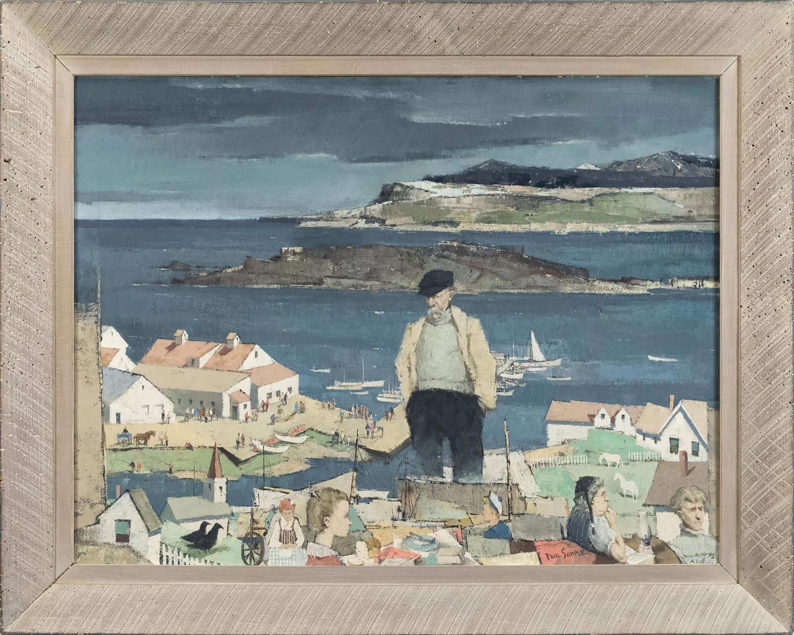 PAUL SAMPLE OIL, REVERIES OF AN ICELAND MARINER.: An impressive Paul Sample (1896-1974) oil on canvas, ‘Reveries of an Iceland Mariner’, signed Paul Sample lower right. Reverse with artist’s label with title; The Century Association