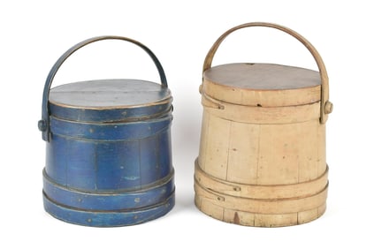 TWO 19TH C. PAINTED FIRKINS.
