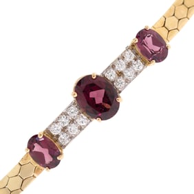 VINTAGE 18K GOLD RUBY & DIAMOND BRACELET.