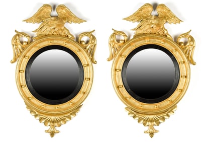PR. 19TH C. CARVED & GILT CONVEX MIRRORS.