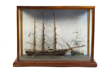 ANTIQUE AMERICAN CASED SHIP DIORAMA.