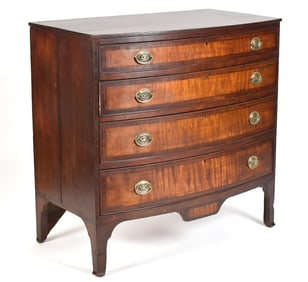 FEDERAL NEW HAMPSHIRE CURLY MAPLE BOW FRONT CHEST.