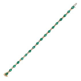 14K GOLD EMERALD & DIAMOND BRACELET.