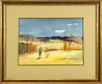 PAUL SAMPLE WATERCOLOR, BIRD HUNTER AT THE KEENES.