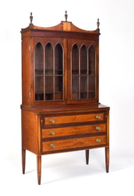 19TH C. FEDERAL INLAID BOSTON SECRETARY/BOOKCASE.