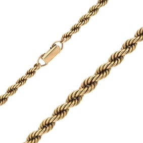 VINTAGE 14K GOLD GRADUATED ROPE CHAIN NECKLACE.