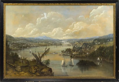 19TH C. HUDSON RIVER SCHOOL OIL, RIVER LANDSCAPE.