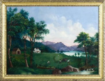 19TH C. AMERICAN SCHOOL PASTORAL SCENE.