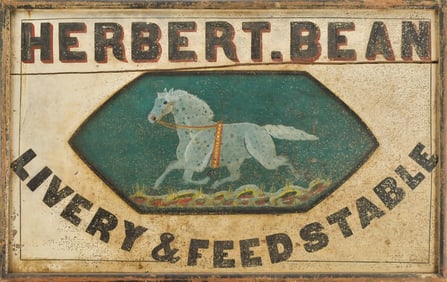 19TH C. PAINTED DOUBLE SIDED LIVERY TRADE SIGN.
