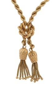 VINTAGE 14K GOLD ROPE NECKLACE WITH TASSELS.
