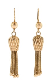 VINTAGE 14K GOLD TASSEL DANGLE EARRINGS.