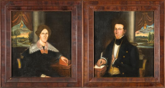 PR. 19TH C. AMERICAN SCHOOL PORTRAITS, MAN AND WIFE.