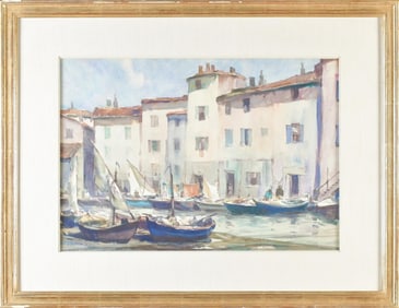 GORDON GRANT WATERCOLOR, EUROPEAN CANAL SCENE.