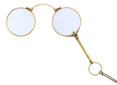 ANTIQUE 18K GOLD LORGNETTE W/ 14K GOLD LONG CHAIN.