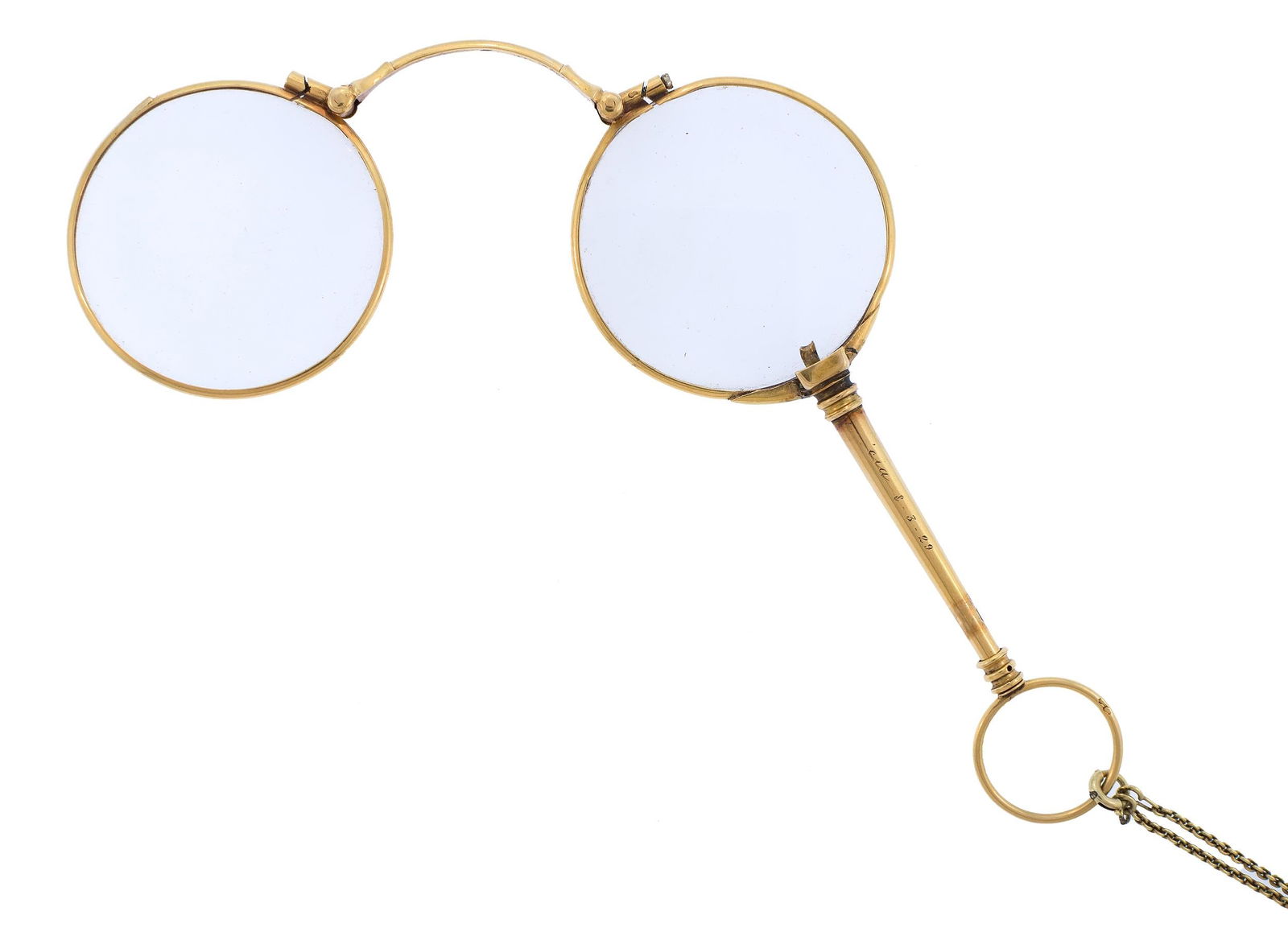 ANTIQUE 18K GOLD LORGNETTE W/ 14K GOLD LONG CHAIN. (1 of 8)