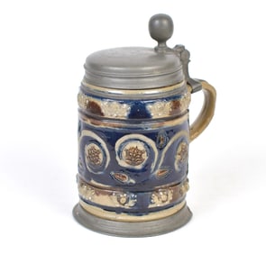 EARLY 18TH C.  EUROPEAN STONEWARE STEIN.