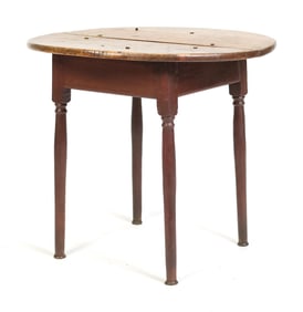 18TH C. QUEEN ANNE MAPLE TEA TABLE RED PAINTED BASE.