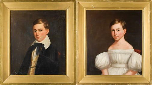 PAIR 19TH C. PORTRAITS, ROBINSONS OF FRANKLIN NH.