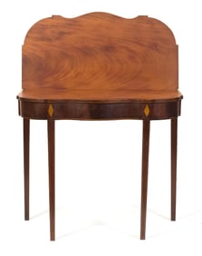 19TH C. AMERICAN SERPENTINE MAHOGANY CARD TABLE.