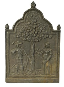 ANTIQUE CAST IRON FIRE BACK.
