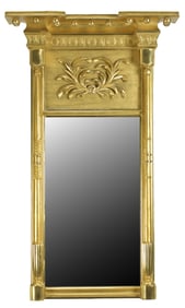 19TH C. FEDERAL CARVED AND GILT WALL MIRROR.