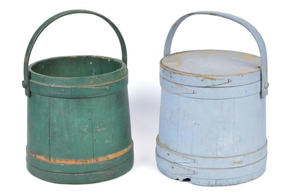 TWO 19TH C. PAINTED FIRKINS.