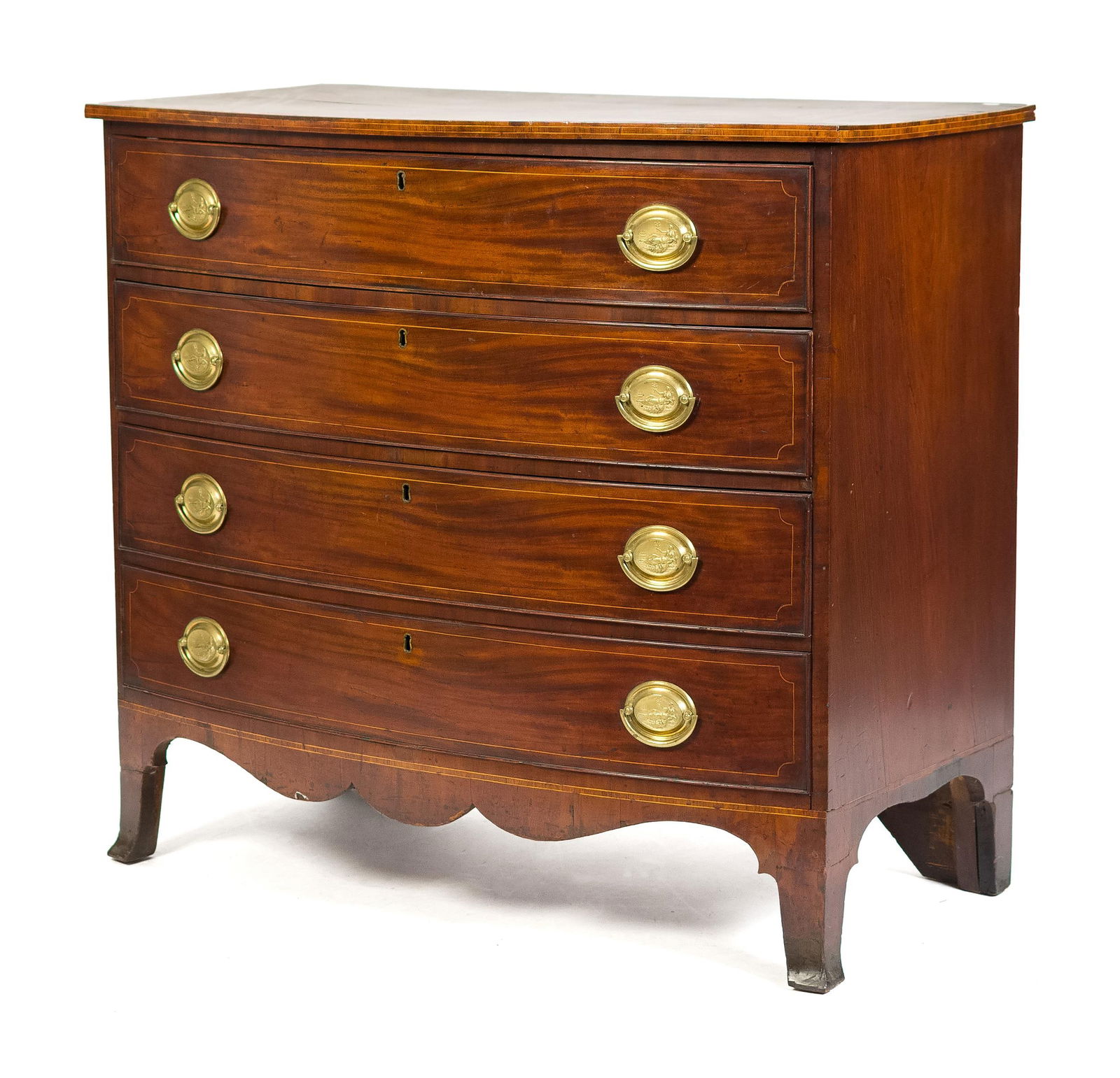 EARLY 19TH C. AMERICAN FEDERAL BOW FRONT CHEST. (1 of 11)