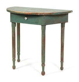 ANTIQUE COUNTRY DEMI LUNE PAINTED TABLE.