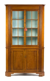 AMERICAN FEDERAL TWO PART WALNUT CORNER CUPBOARD.