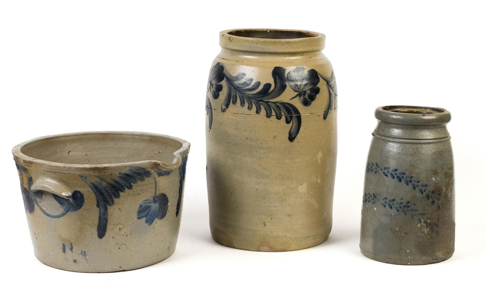 19TH C. PA DECORATED STONEWARE, 3 PCS. (1 of 8)