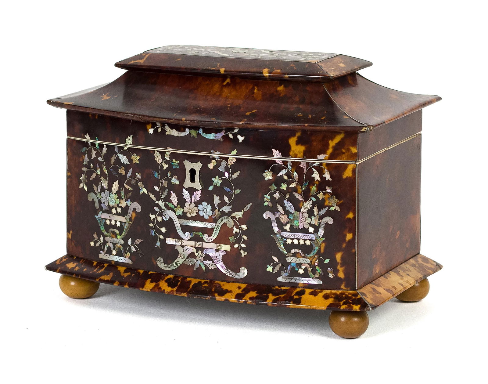 19TH C. ENGLISH TORTOISE TEA CADDY. (1 of 10)