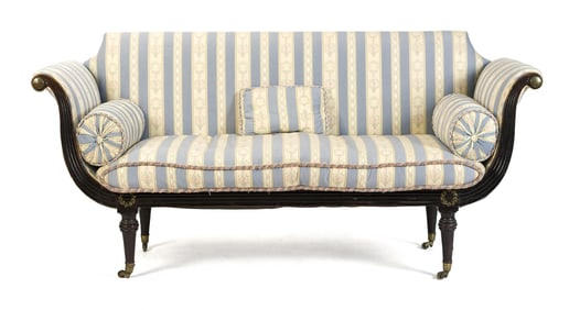 19TH C. REGENCY SOFA, WELL UPHOLSTERED.