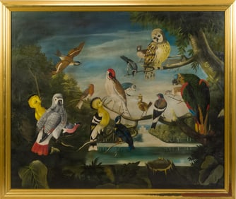 VICTOR ROMERO OIL ON CANVAS, BIRDS OF PARADISE.
