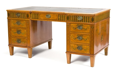 ANTIQUE ADAMS STYLE SATINWOOD WRITING DESK.