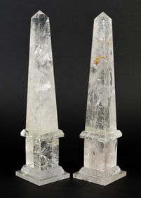 PAIR ANTIQUE ROCK CRYSTAL OBELISKS.