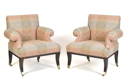 PR. REGENCY STYLE ARMCHAIRS BEAUTIFULLY UPHOLSTERED.