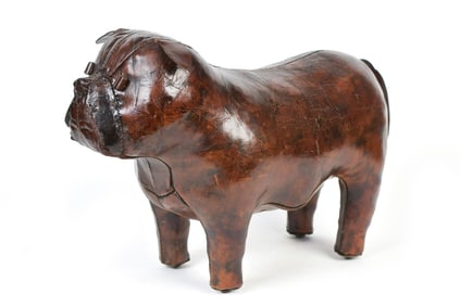 VINTAGE OMERSA LEATHER BULL DOG HASSOCK.