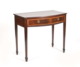 19TH C. ENGLISH BOW FRONT SIDE TABLE.