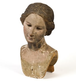 17TH OR 18TH C. ITALIAN PAINTED WOOD BUST, MADONNA.