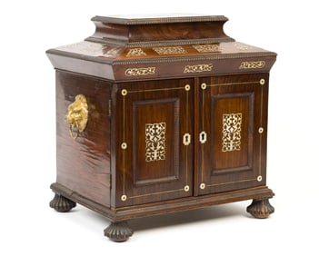 19TH C. INLAID ROSEWOOD VALUABLES BOX.