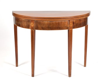 ANTIQUE HEPPLEWHITE DEMI-LUNE CARD TABLE.