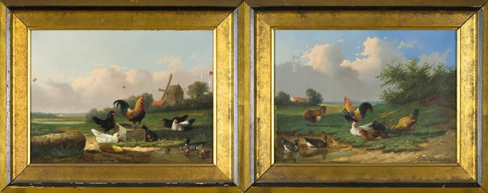 PR. 19TH C. DUTCH OILS, CHICKENS AND ROOSTERS.