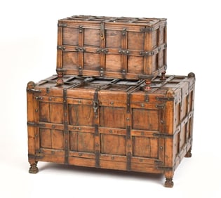TWO ANTIQUE INDIAN STICK OR DOWRY BOXES.
