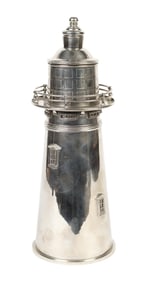 CONTEMPORARY LIGHTHOUSE FORM COCKTAIL SHAKER.