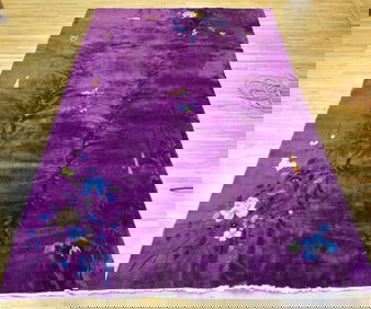 VINTAGE CHINESE ART DECO PURPLE ROOM SIZE RUG.