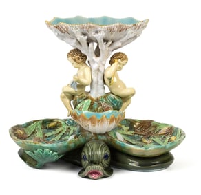 ANTIQUE MAJOLICA NAUTICAL CENTER PIECE.